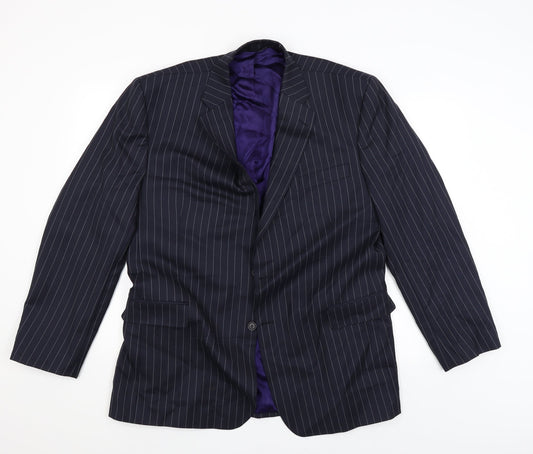 Preworn Mens Black Striped  Jacket Blazer Size 44