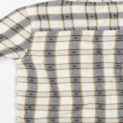 Brand and care label for Tu Baby White Plaid Button-Up, size 12-18, Months