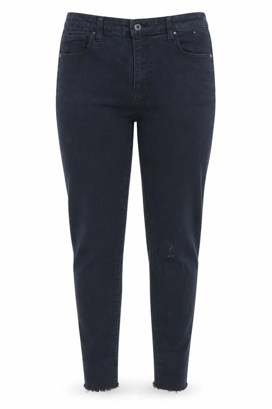 Front view of Denim & Co. women’s black skinny jeans, size UK 12, 29-inch leg