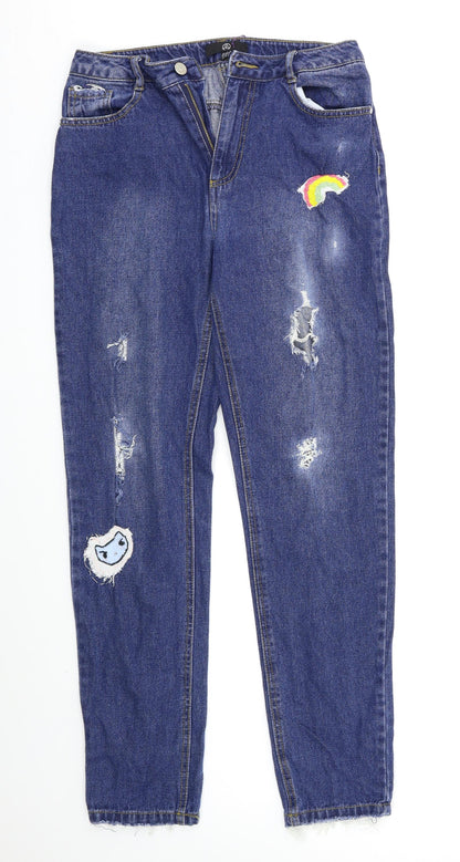 Additional front view of Missguided women’s blue jegging jeans, size UK 8, 28-inch leg
