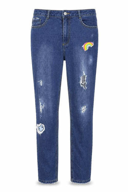 Front view of Missguided women’s blue jegging jeans, size UK 8, 28-inch leg