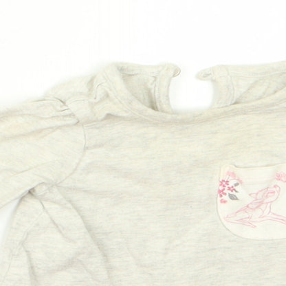 Close-up detail of George girls’ grey rayon basic t-shirt, size 0-3, months