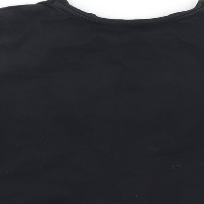 Brand and care label for Candy girls’ black basic t-shirt, size 9, years