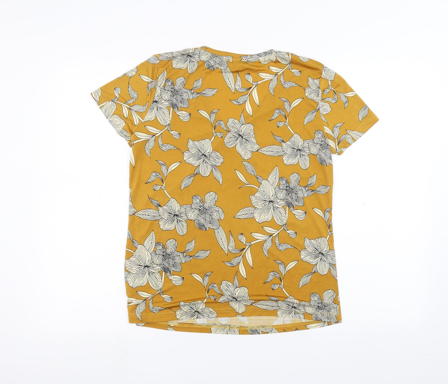 Anna Rose Womens Yellow Floral  Basic T-Shirt Size S