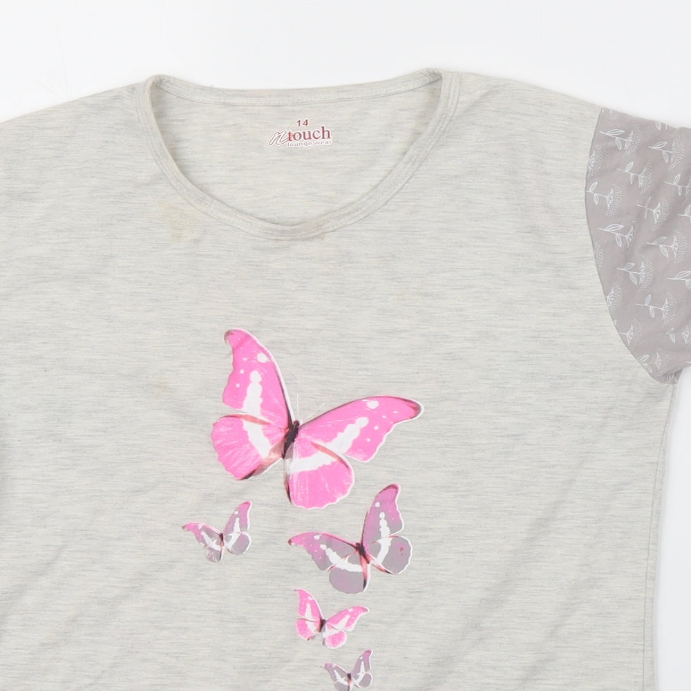 N Touch Womens Grey   Basic T-Shirt Size 14  - butteflies