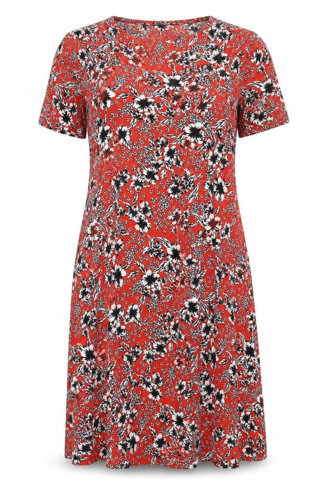 Marks & Spencer Womens Red Floral  A-Line  Size 14
