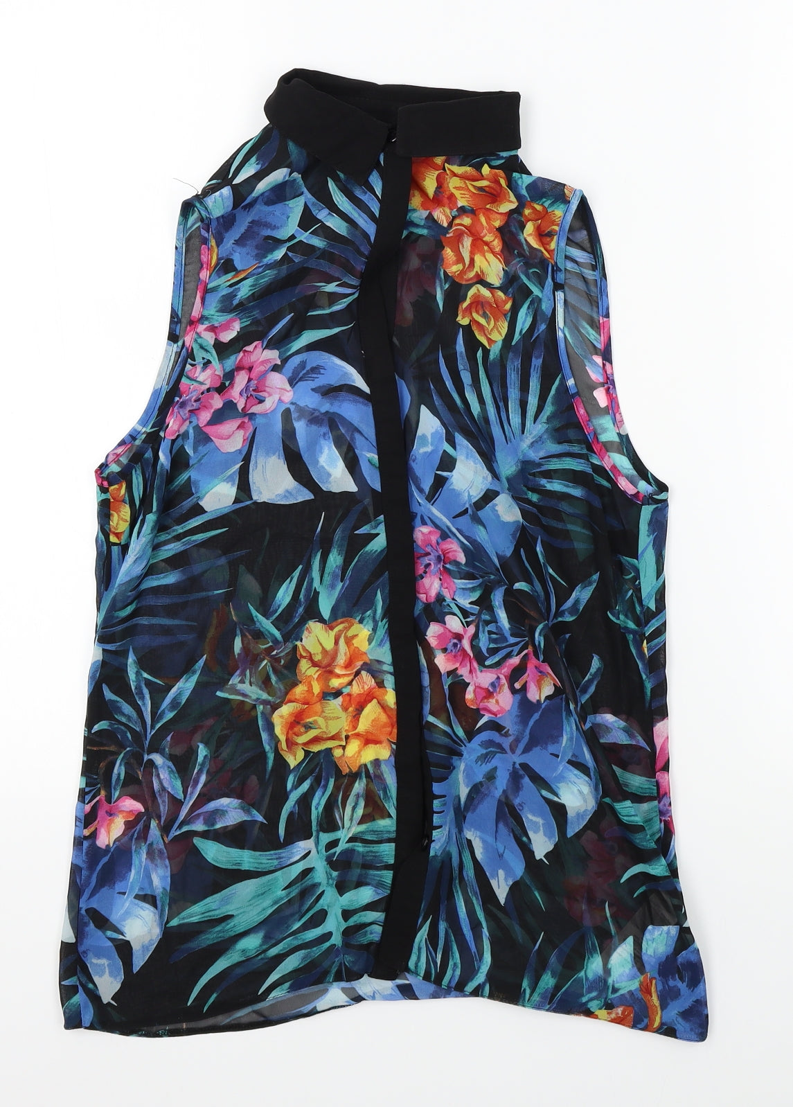 New Look Womens Blue Floral  Basic Button-Up Size 8