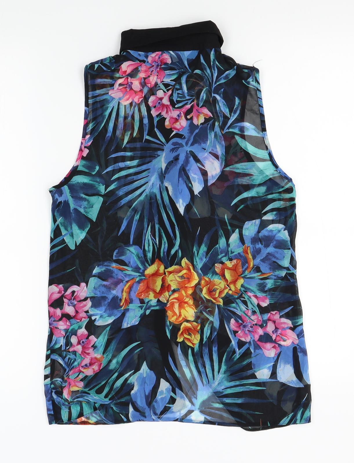 New Look Womens Blue Floral  Basic Button-Up Size 8