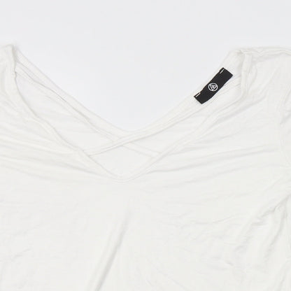 Close-up detail of Missguided women’s white basic blouse, size S, - strappy