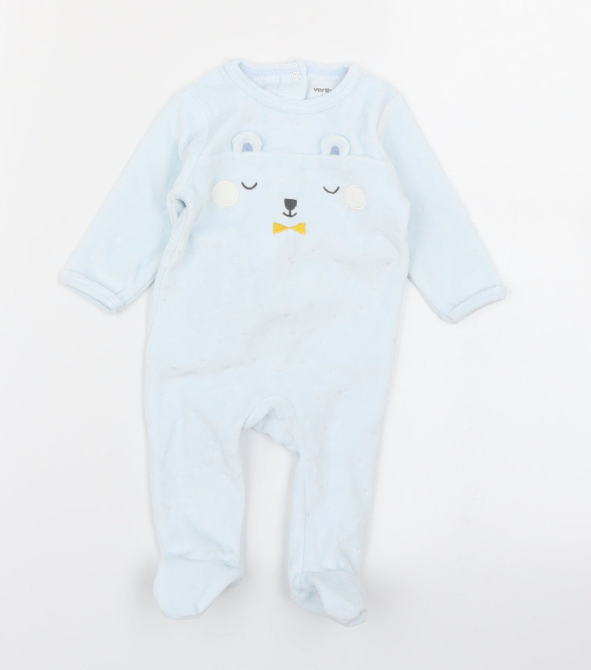 Additional front view of Vertbaudet boys’ blue babygrow one-piece, size 0-3, months - bear