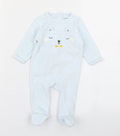 Additional front view of Vertbaudet boys’ blue babygrow one-piece, size 0-3, months - bear