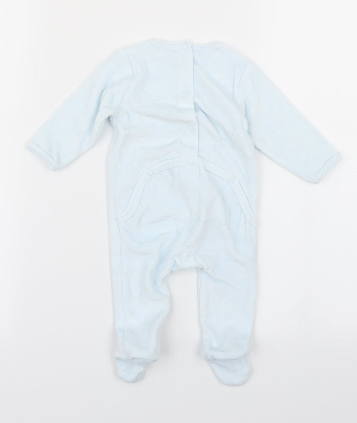 Back view of Vertbaudet boys’ blue babygrow one-piece, size 0-3, months - bear