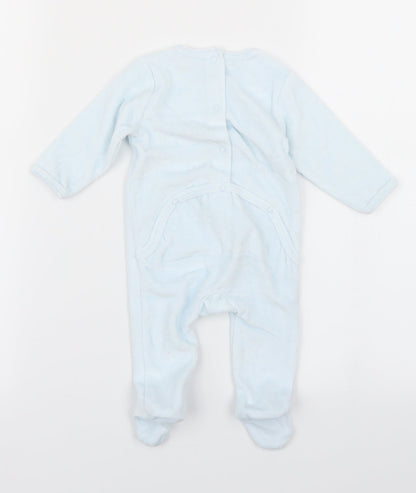 Back view of Vertbaudet boys’ blue babygrow one-piece, size 0-3, months - bear