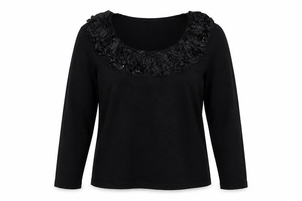 Pomodoro  Womens Black Floral  Pullover Sweatshirt Size 12