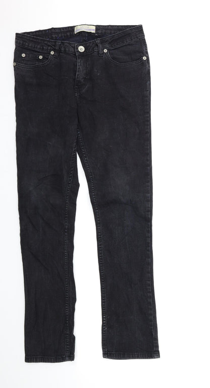 Additional front view of Easy women’s black denim straight jeans, size S, 31-inch leg