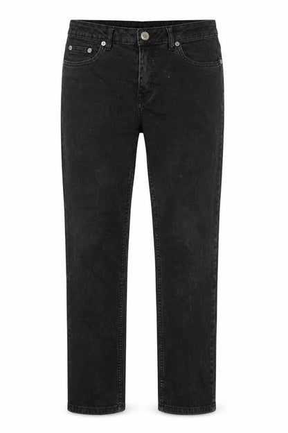 Front view of Easy women’s black denim straight jeans, size S, 31-inch leg