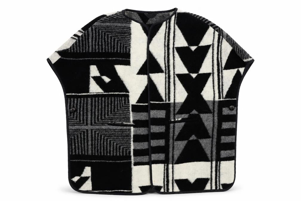m&s Womens Black Geometric  Jacket Poncho Size 10