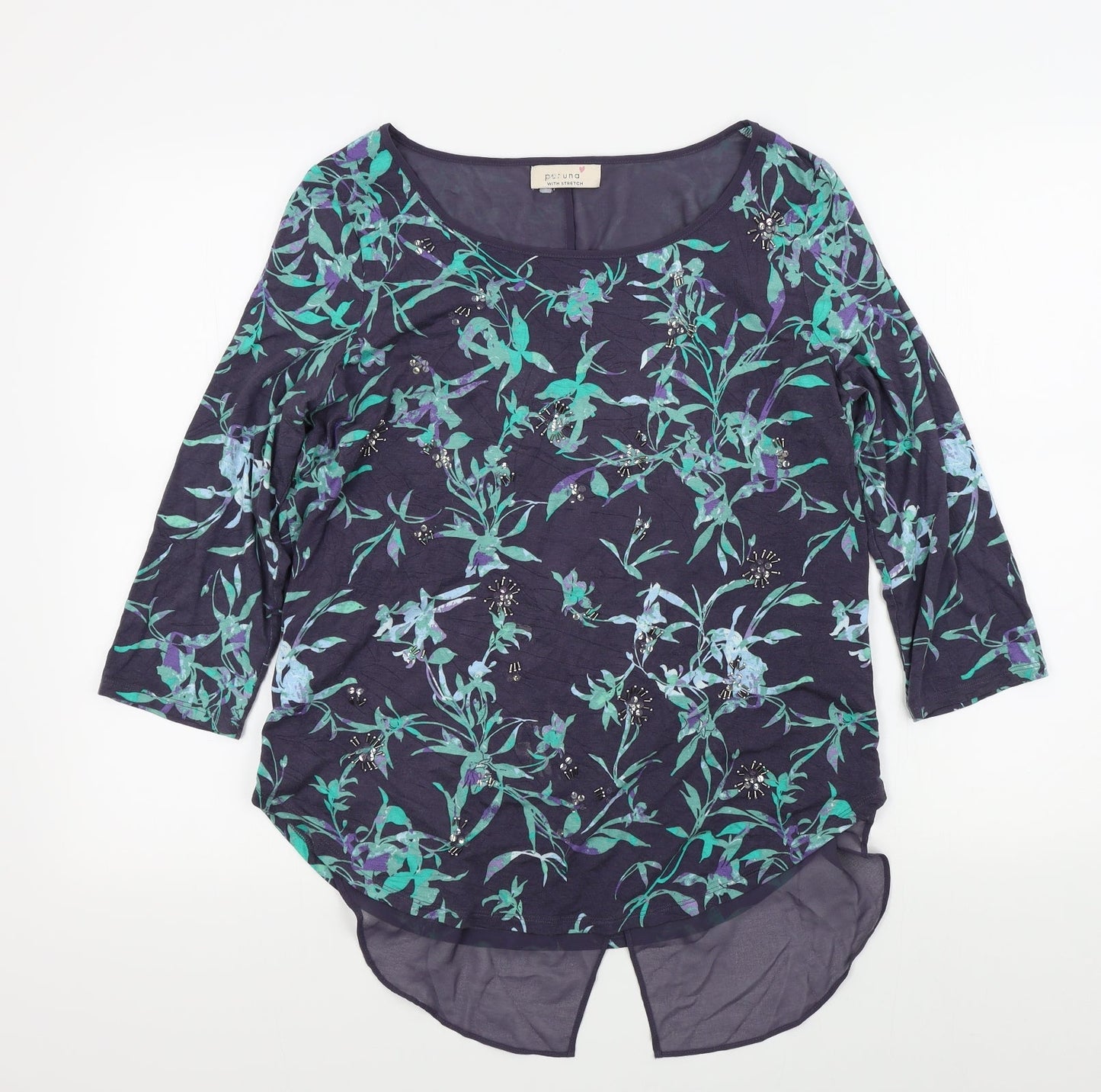 M&S Womens Blue Floral  Pullover Jumper Size 14