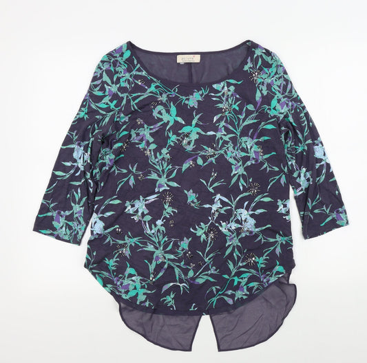 M&S Womens Blue Floral  Pullover Jumper Size 14