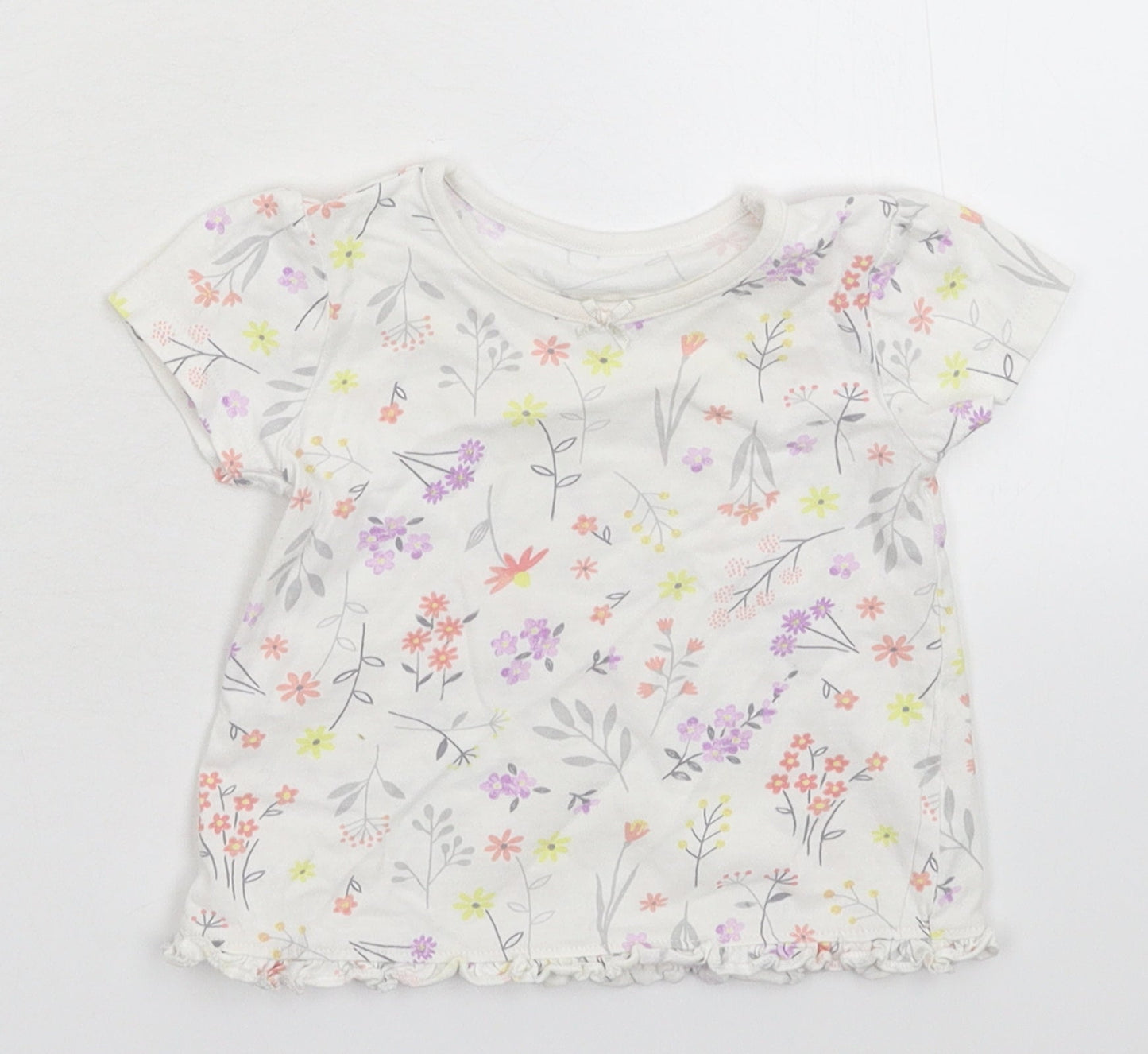 George Girls White Floral  Basic T-Shirt Size 3-6 Months