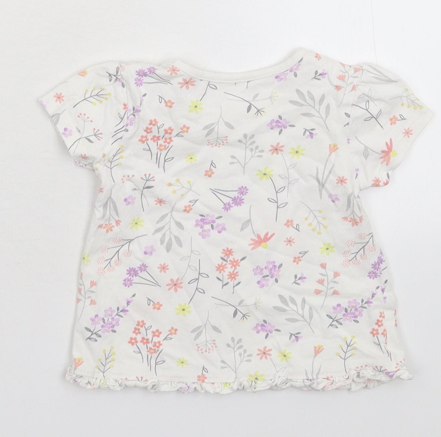 George Girls White Floral  Basic T-Shirt Size 3-6 Months