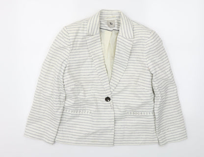 Tu Womens White Striped  Jacket Blazer Size 12