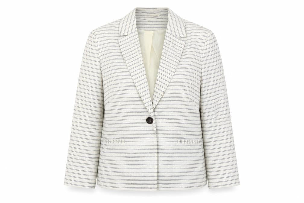 TU Womens White Striped  Jacket Blazer Size 12