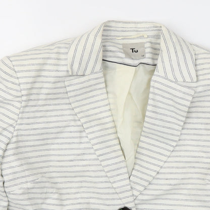 Tu Womens White Striped  Jacket Blazer Size 12