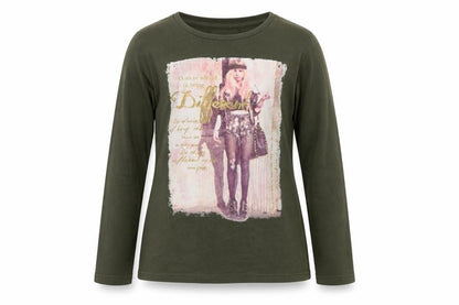 Front view of EMOI girls’ green basic t-shirt, size 10, years
