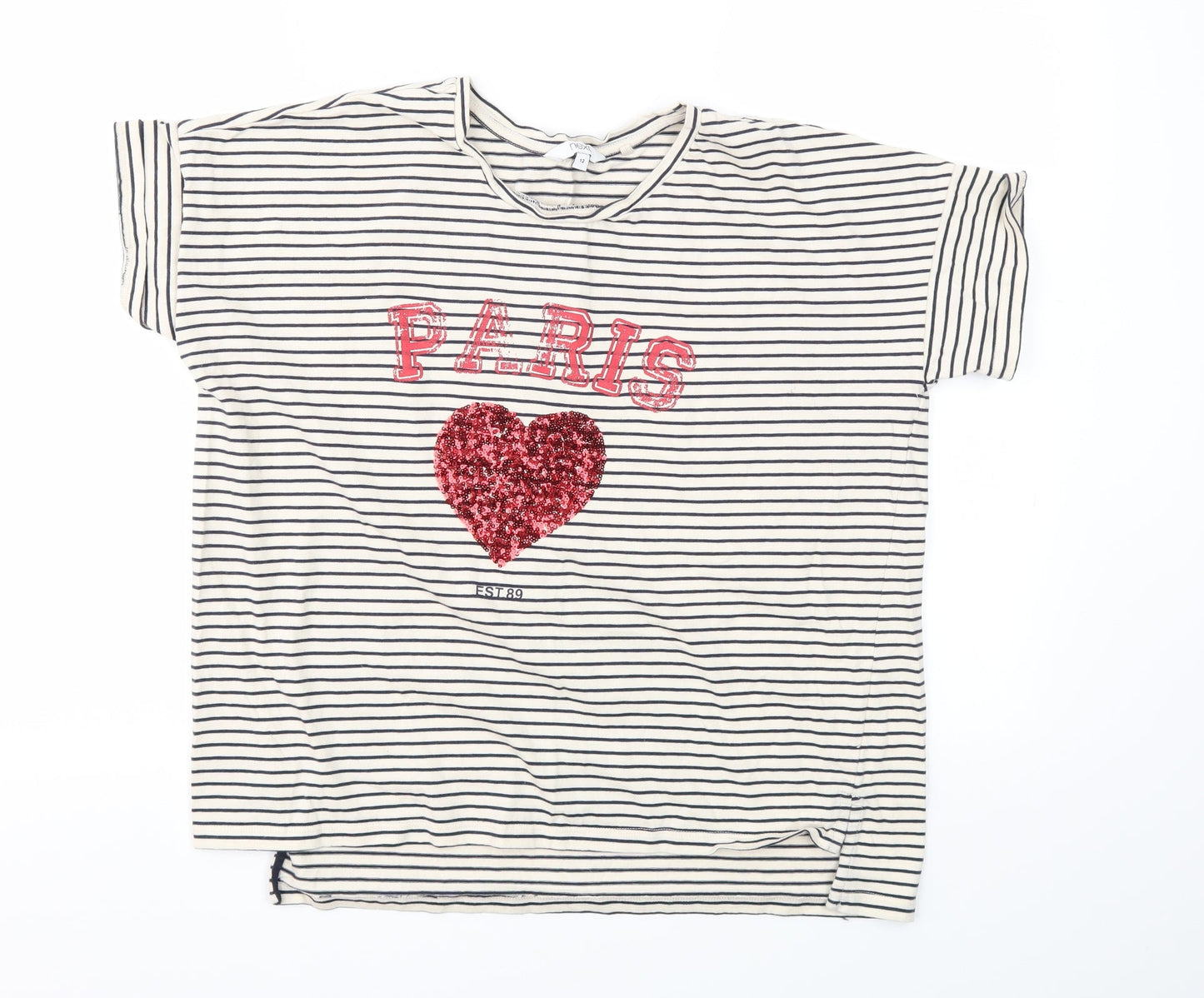 NEXT Womens Beige Striped  Basic T-Shirt Size 12