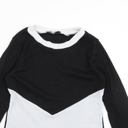 Boohoo Womens Black Geometric  Basic T-Shirt Size 8