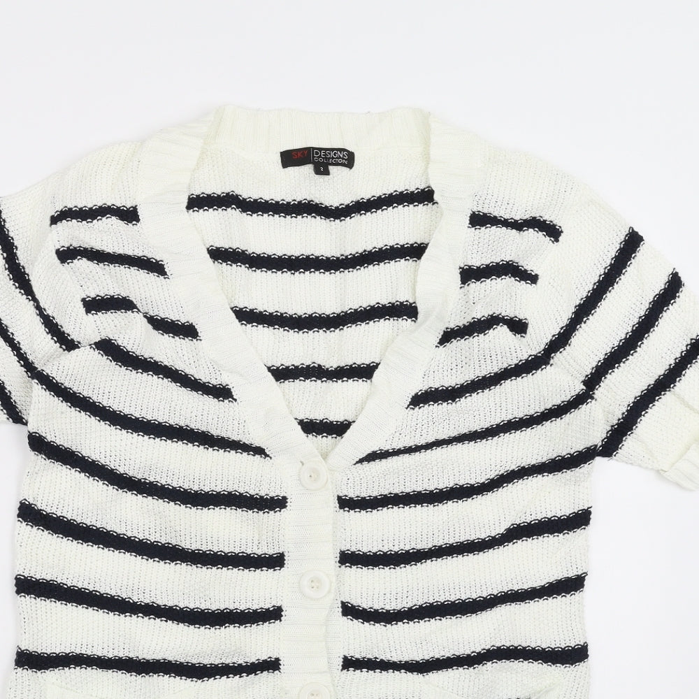 Sky Designs Womens Ivory Striped Knit Cardigan Jumper Size S