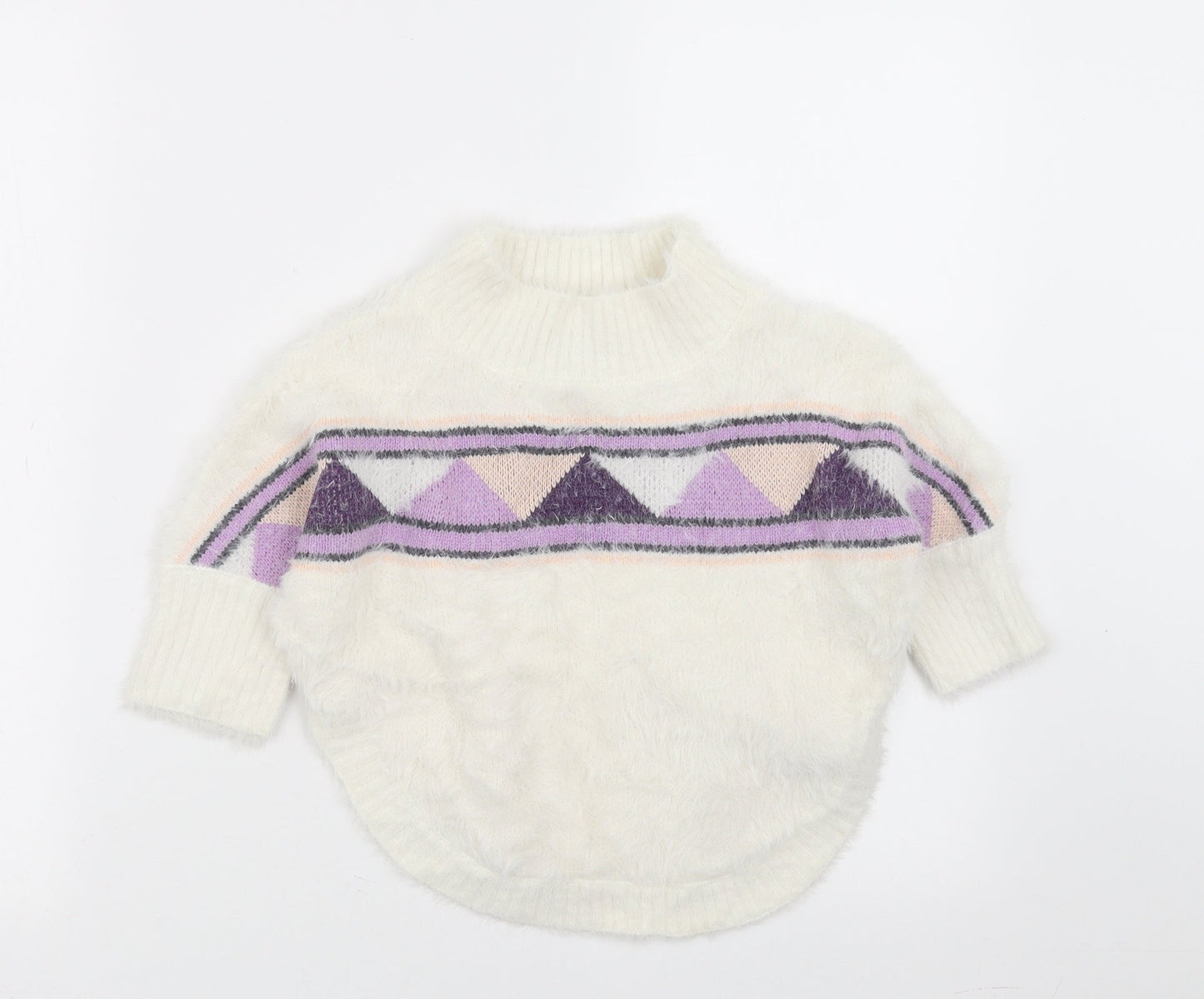 Hullabaloo Womens White Geometric  Pullover Jumper Size S