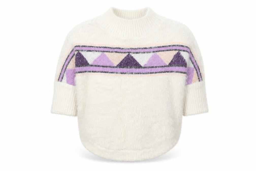 Hullabaloo Womens White Geometric  Pullover Jumper Size S