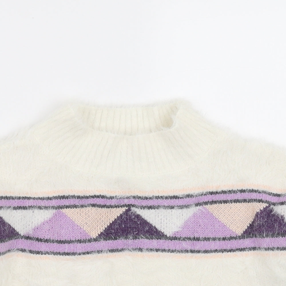 Hullabaloo Womens White Geometric  Pullover Jumper Size S