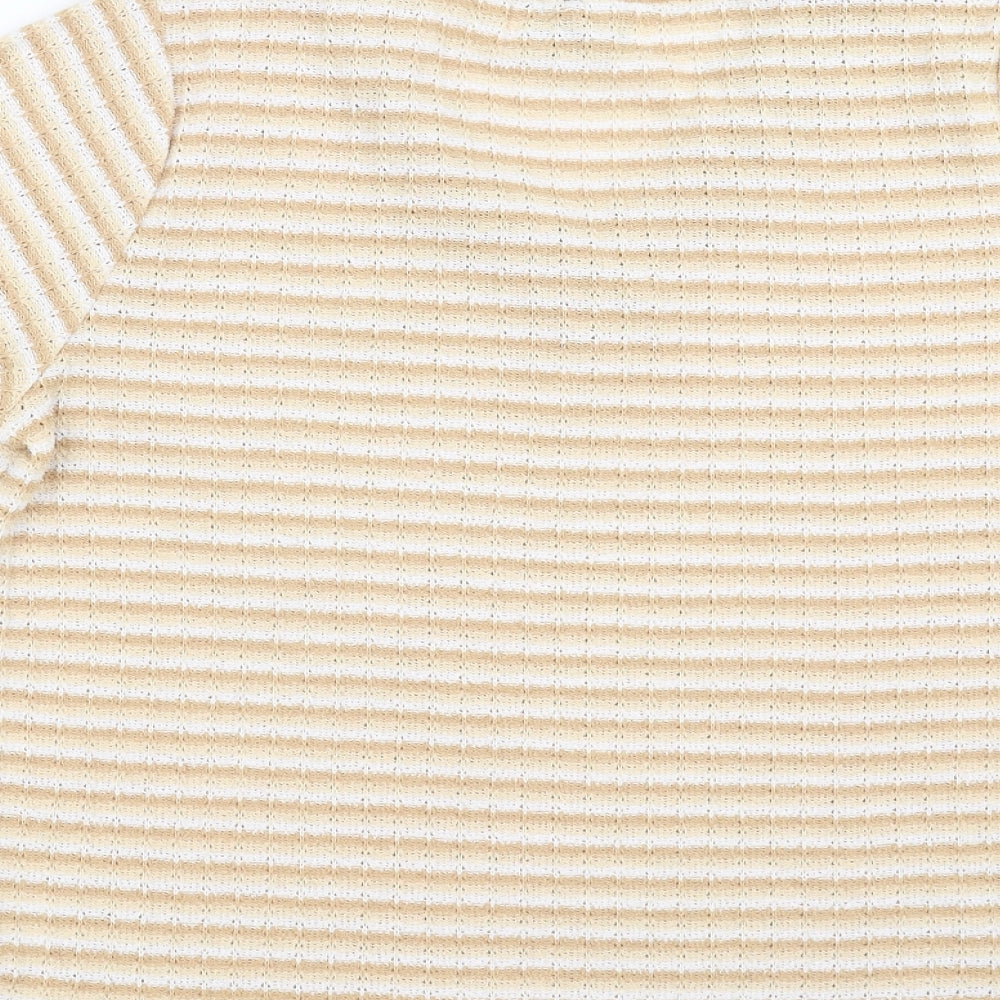 Reflect Collection Womens Beige Striped  Basic T-Shirt Size S