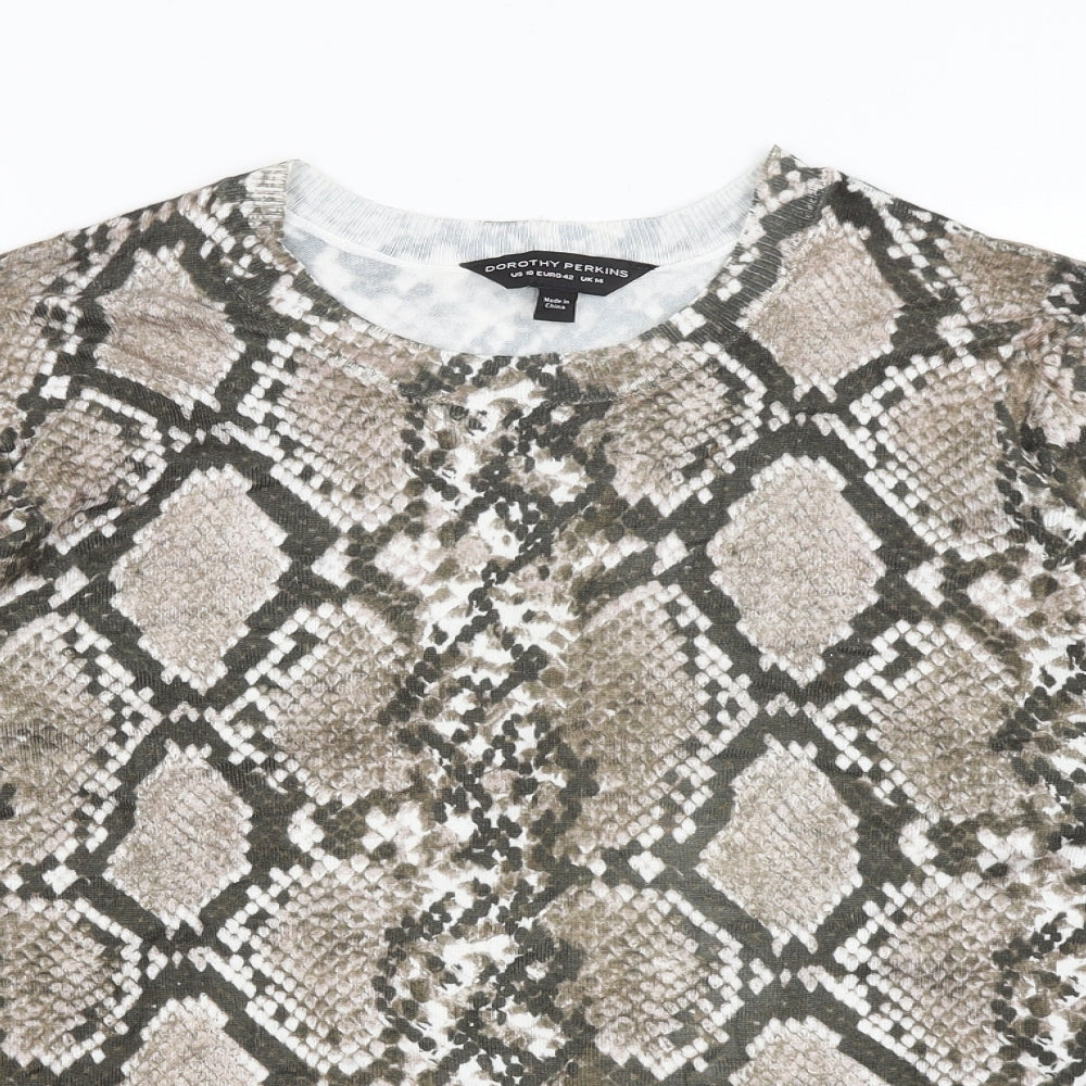 Dorothy Perkins Womens Brown Animal Print  Basic T-Shirt Size 14