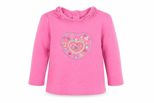 Front view of Preworn girls’ pink basic t-shirt, size 12-18, months