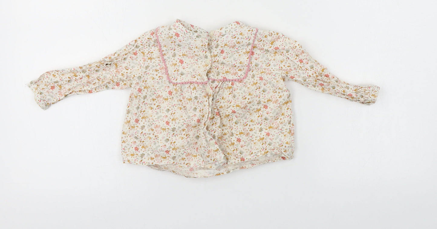 Preworn Girls White Floral  Basic Button-Up Size 12-18 Months