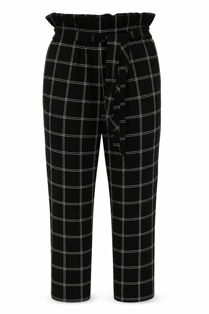 PRETTYLITTLETHING Womens Black Check  Trousers  Size 10 L25 in