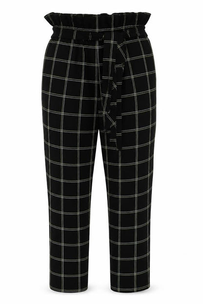 PRETTYLITTLETHING Womens Black Check  Trousers  Size 10 L25 in