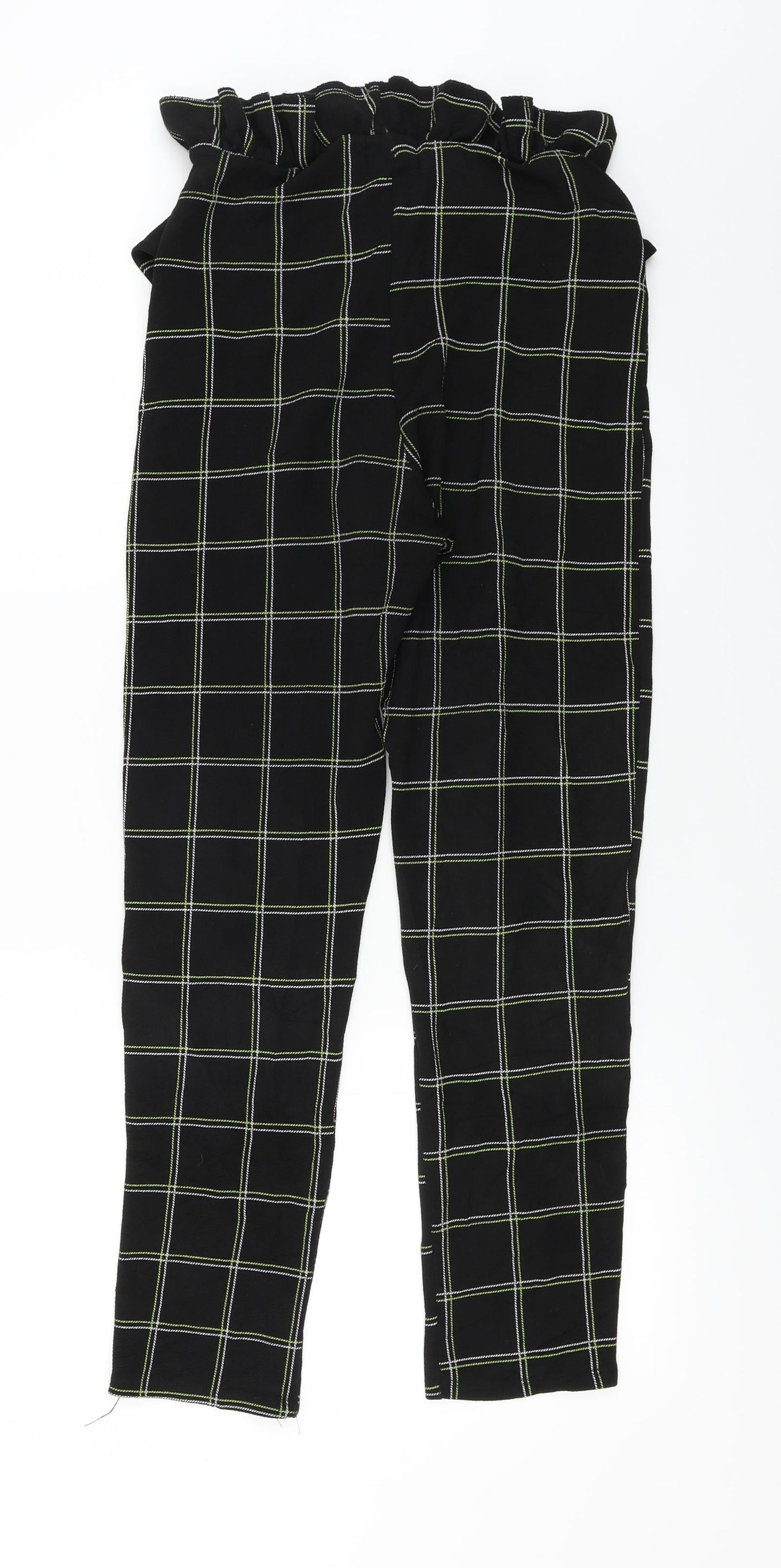 PRETTYLITTLETHING Womens Black Check  Trousers  Size 10 L25 in