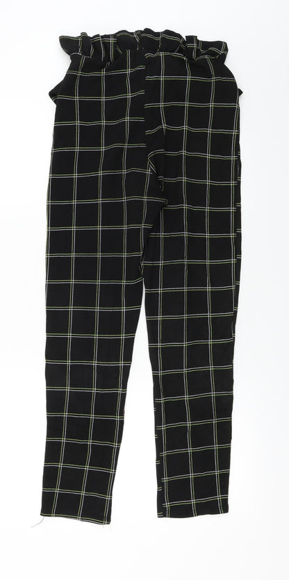 PRETTYLITTLETHING Womens Black Check  Trousers  Size 10 L25 in