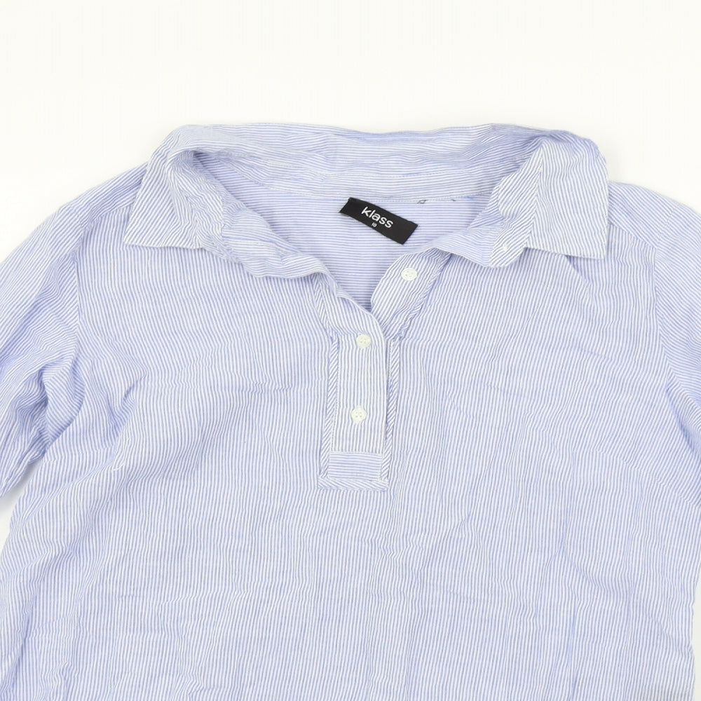Klass Womens Blue Striped  Basic Button-Up Size 10