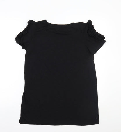 Back view of Papaya women’s black basic t-shirt, size M
