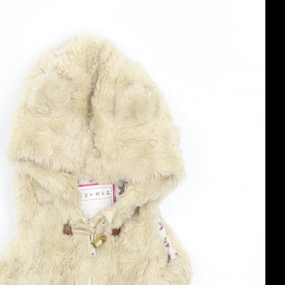 Close-up detail of Nutmeg girls’ beige gilet coat, size 2, years