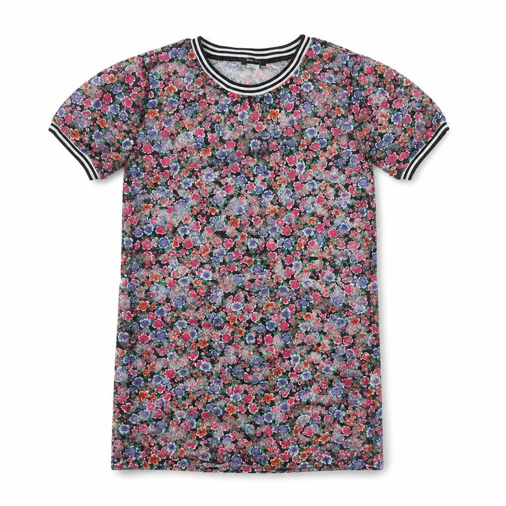 River Island Girls Black Floral  T-Shirt Dress  Size 7 Years