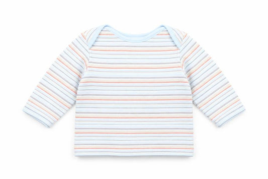 Front view of Marks & Spencer boys’ blue striped basic t-shirt, size 0-3, months
