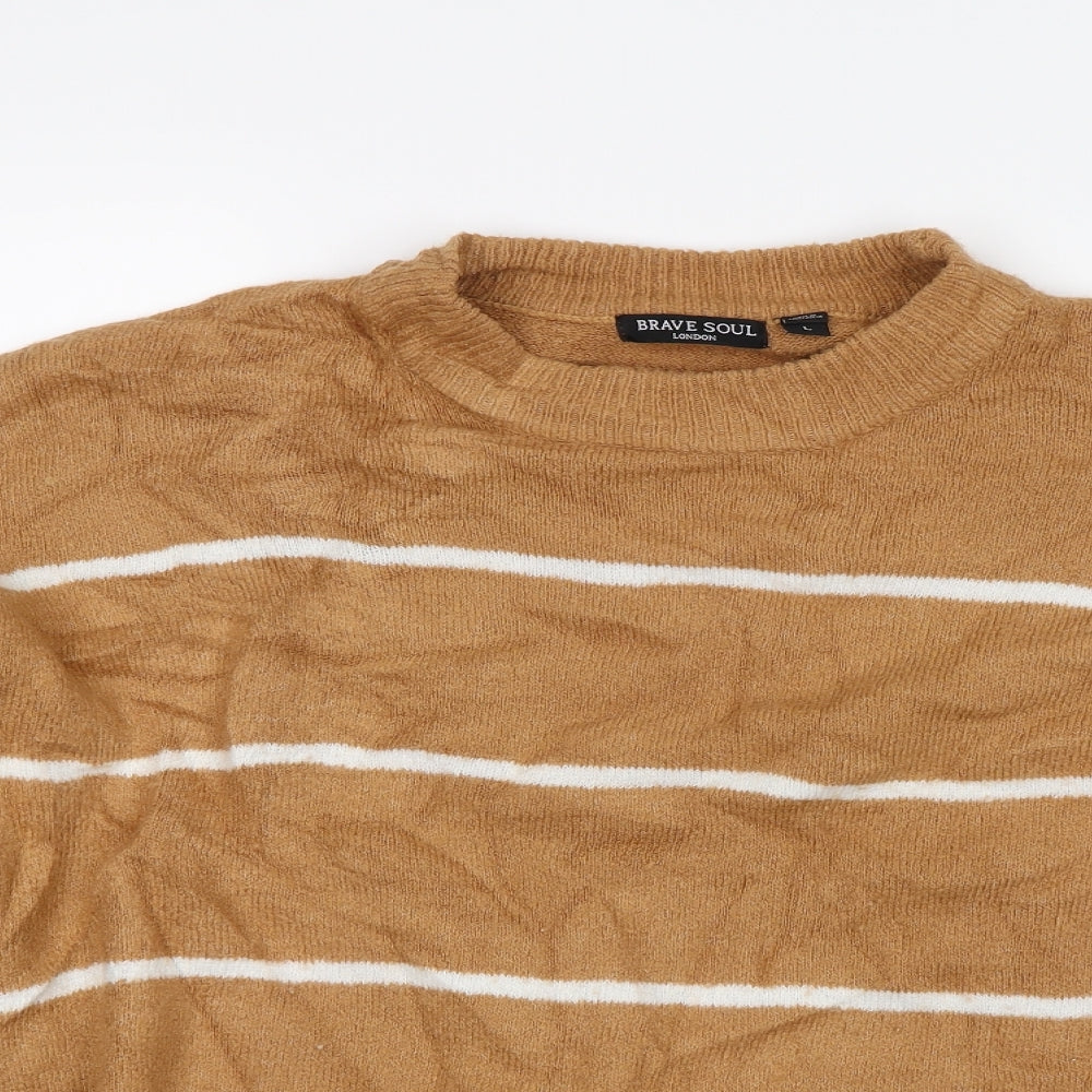 Brave Soul Womens Brown Striped  Pullover Jumper Size L