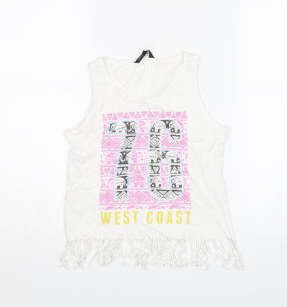 Additional front view of Candy Couture girls’ white basic tank, size 10-11, years - west coast